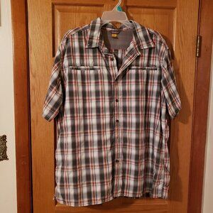 Men’s Brown Eddie Bauer plaid short sleeve button down shirt Size XL